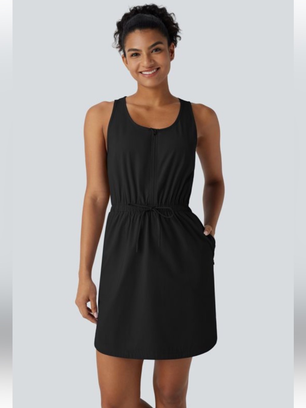 HALARA Black Athletic Dress with Drawstring Waist